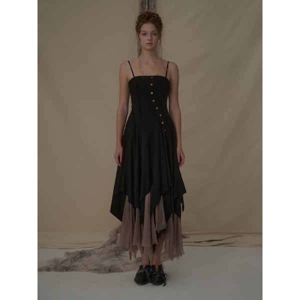 Elywood Chic Black Slant Split Dress