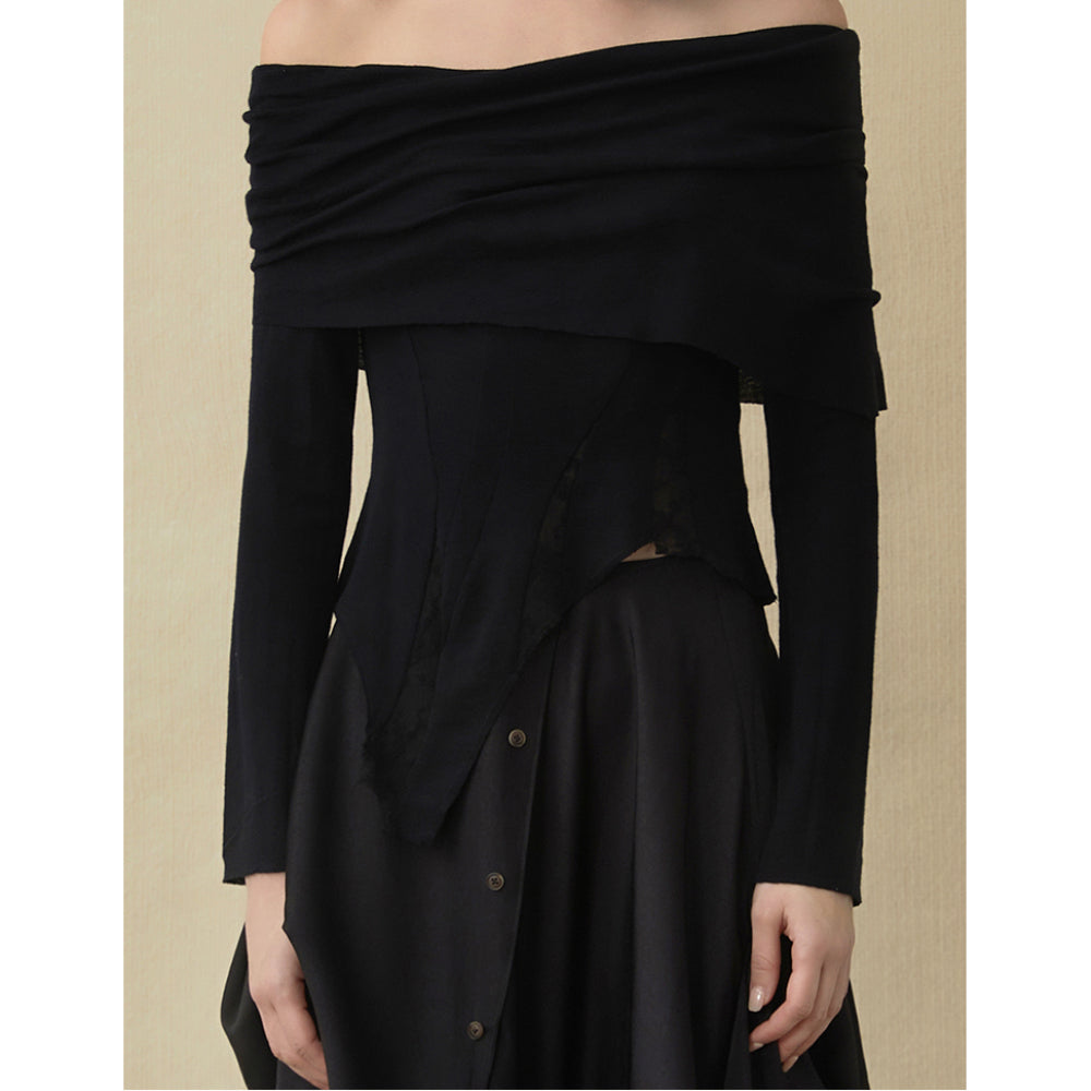 Elywood Black Floral Off-Shoulder Top