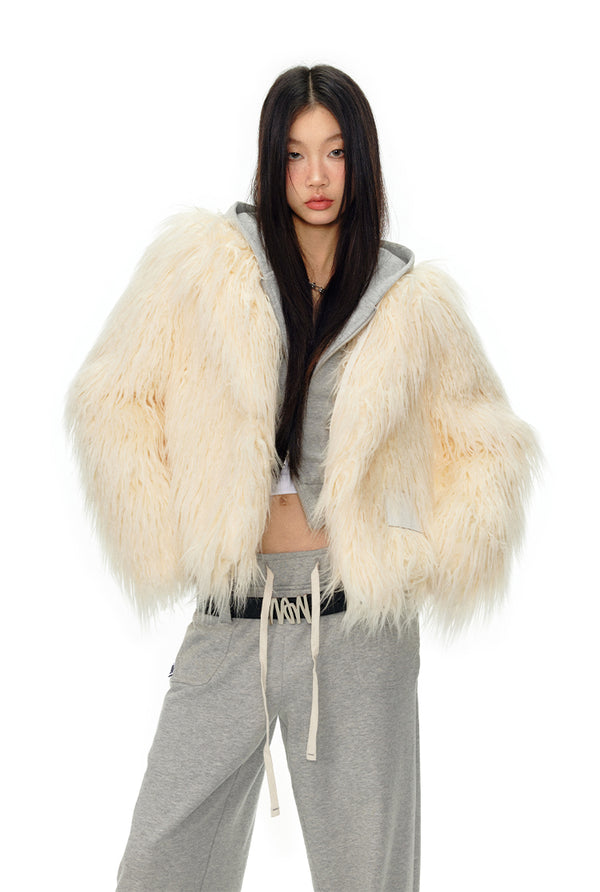 Folded Collar Shearling Wool Fur Coat- NAWs