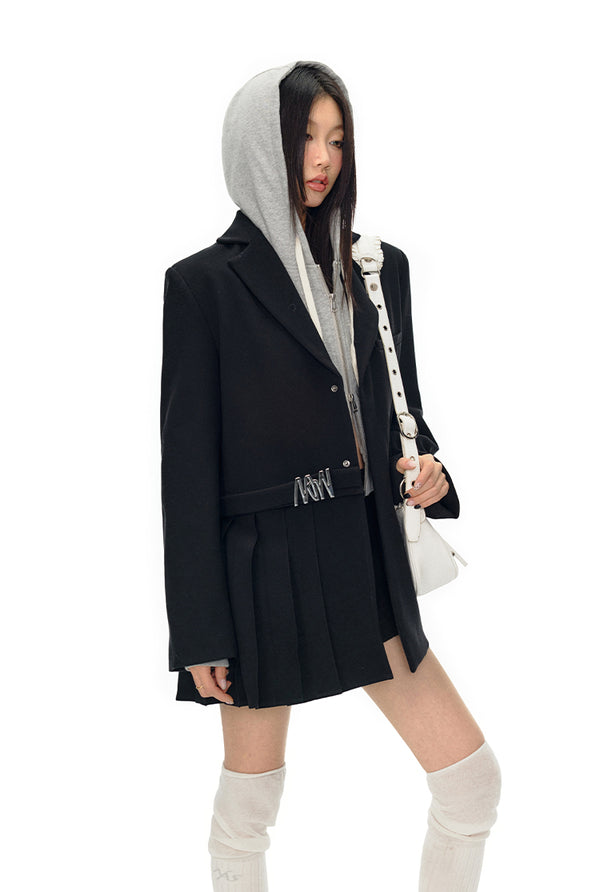 Patchwork Pleated Black Blazer- NAWs
