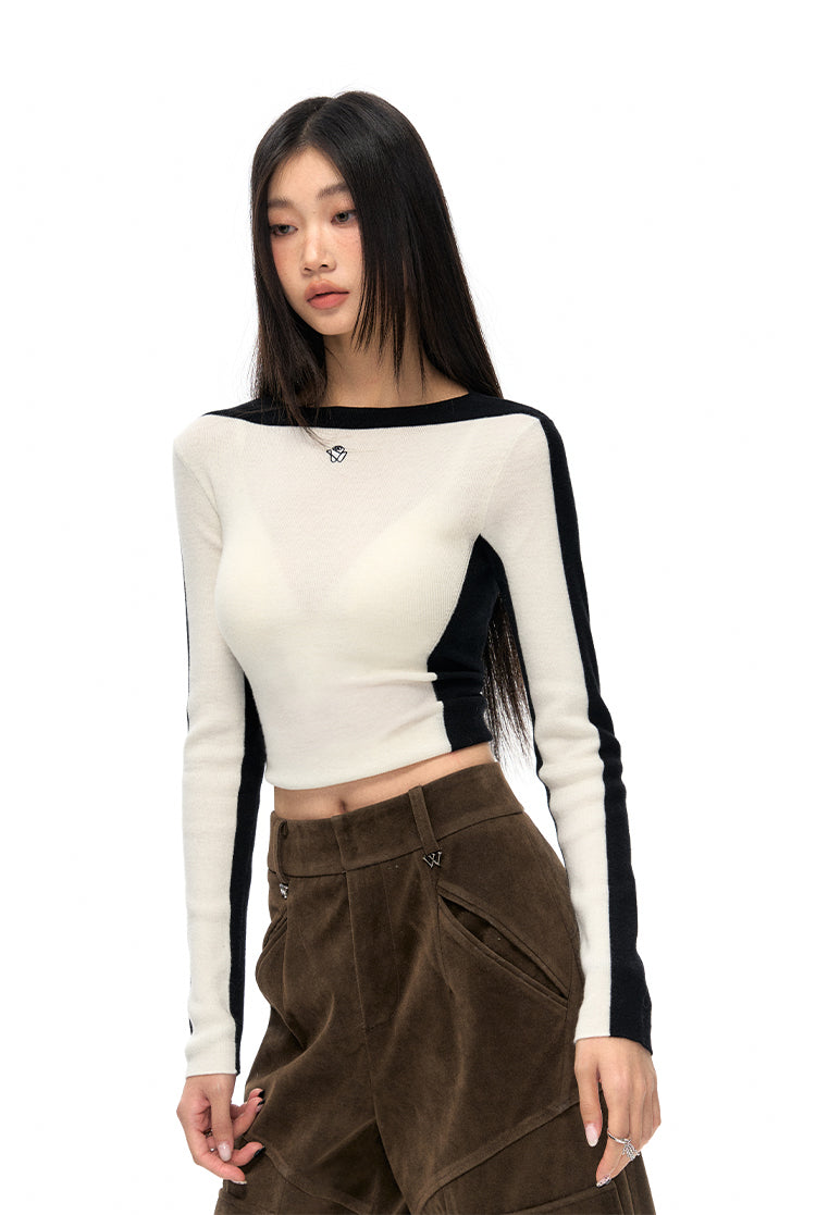 Two-color contrasting split knit sweater - NAWs