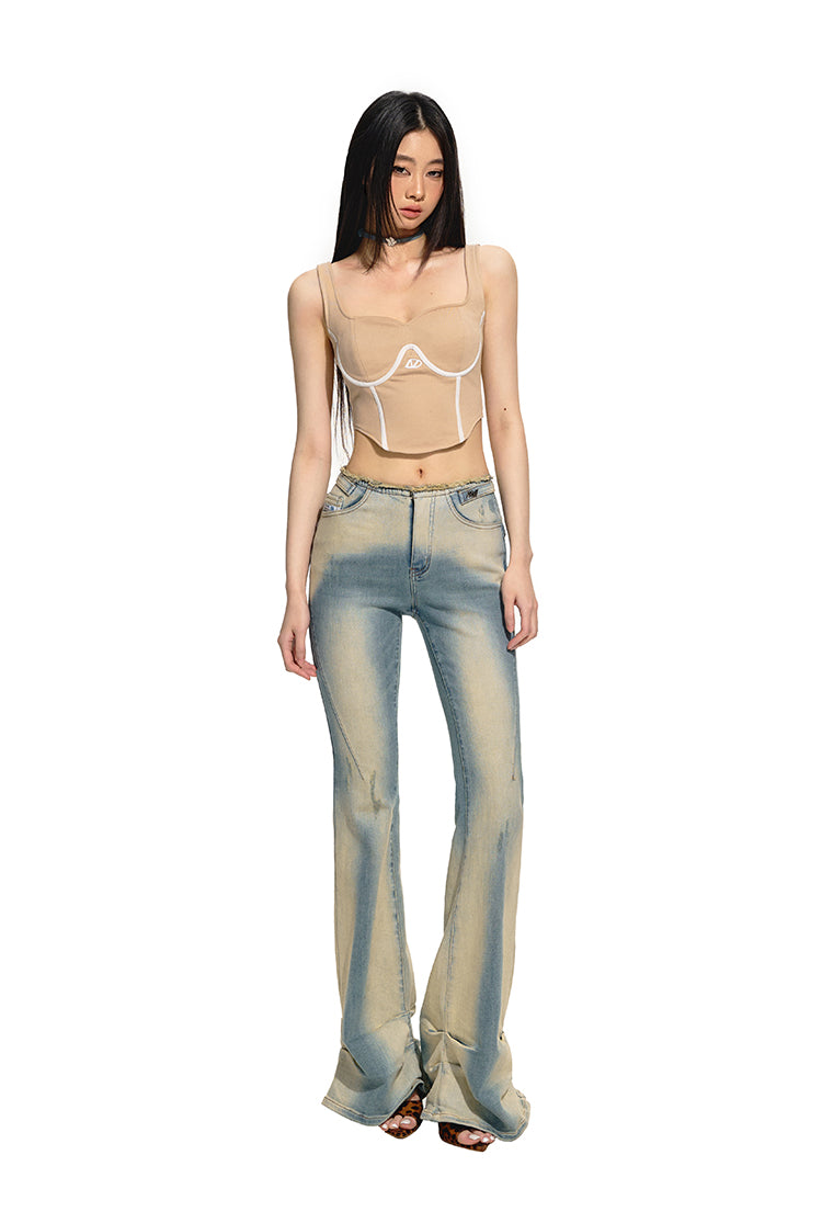 Square Neck Wide Strap Corset Line Tank Top- NAWs