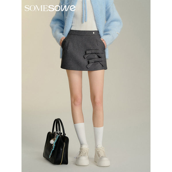 SomeSowe 3D Bow Detail A-Line Mini Skirt in Gray
