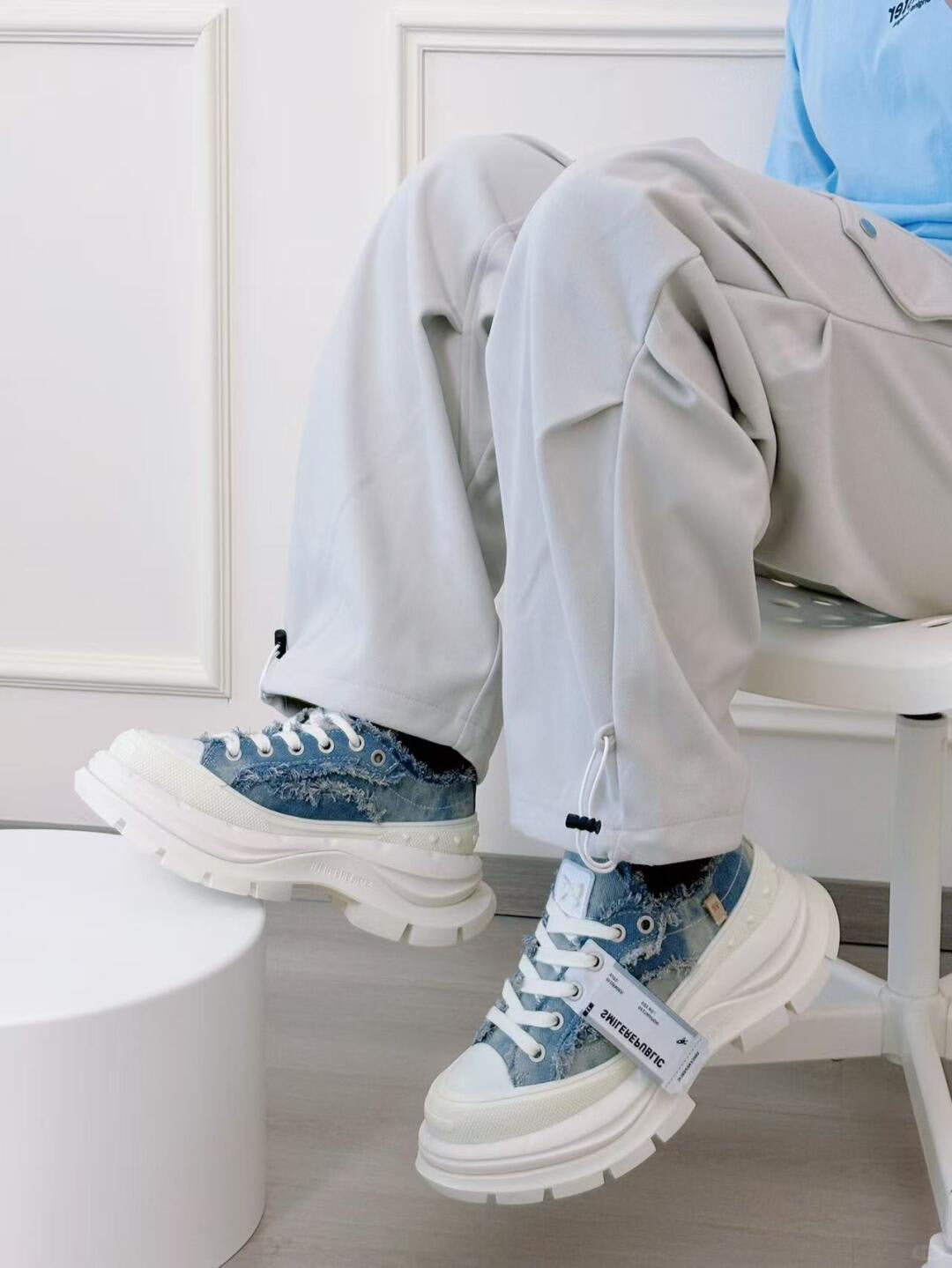 2.0 Smile Queen Denim Blue Thick Sole Low Top Sneaker