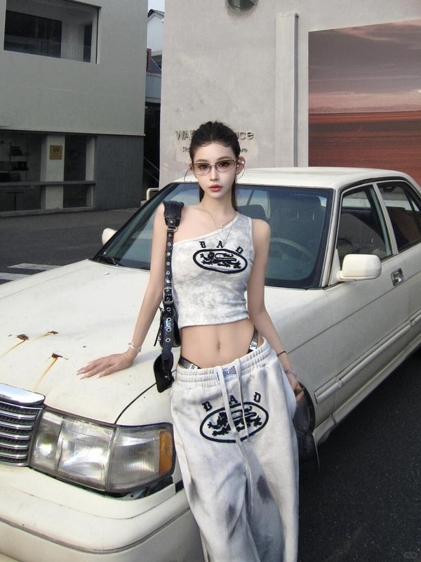 Washed White Ryan Patch One Shoulder Tank