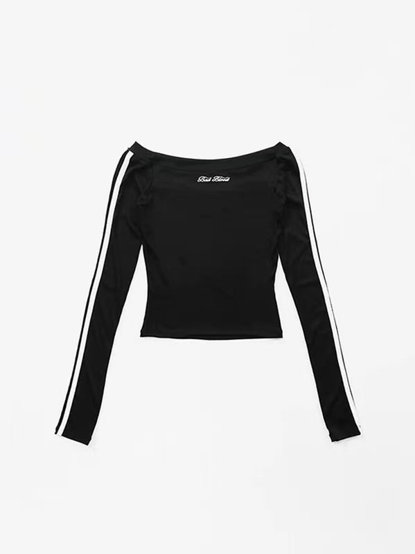 Retro Off-Shoulder Double Stripe Crop Top