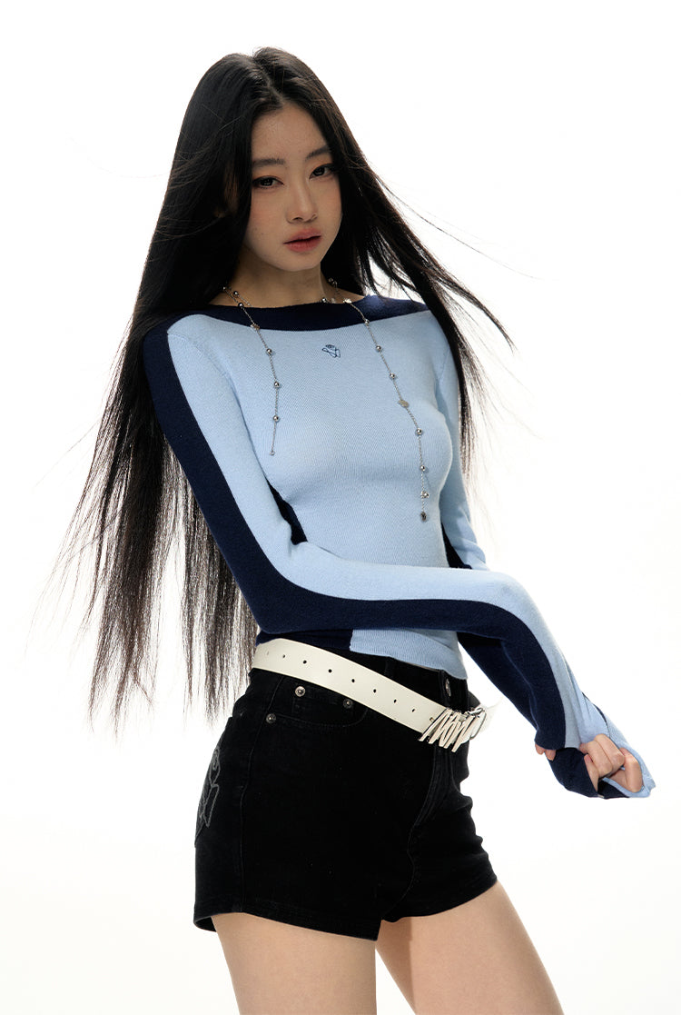 Two-color contrasting split knit sweater - NAWs