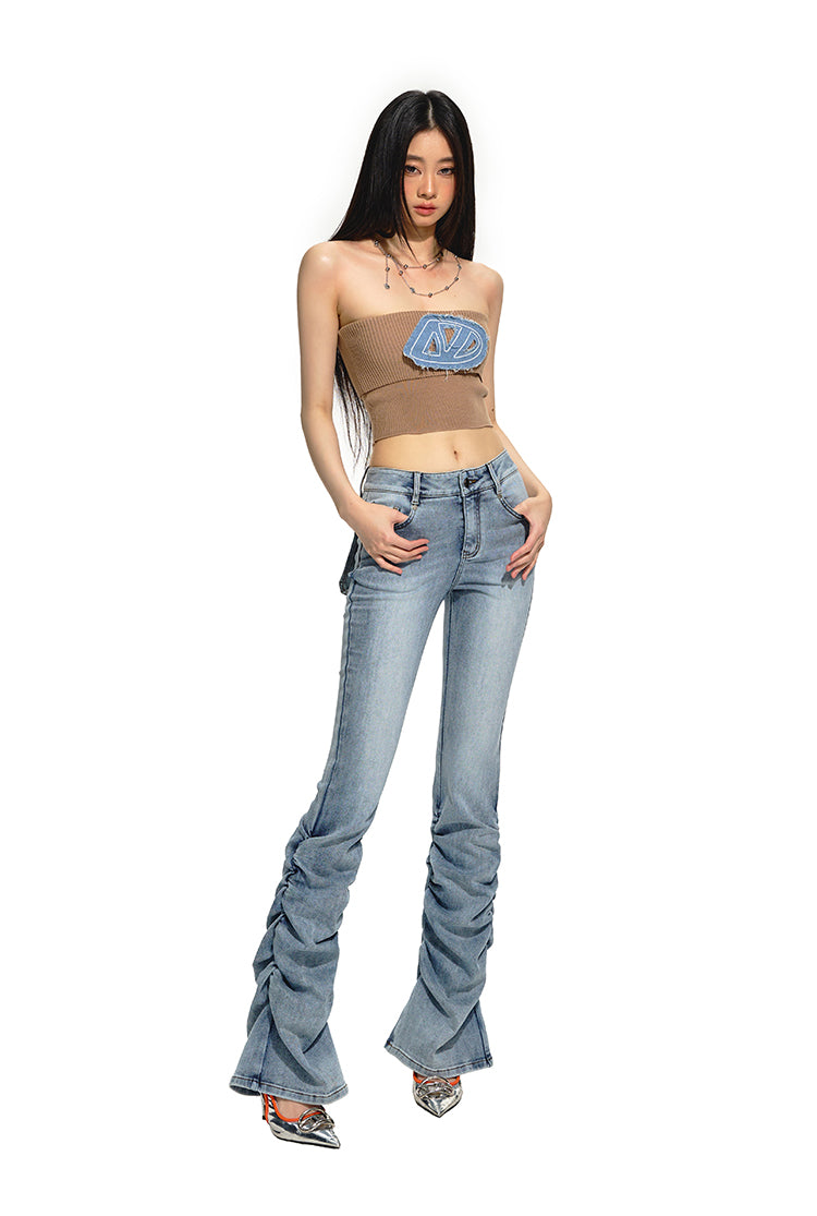 Fitted Knit Denim Embroidered Bardot Top- NAWs
