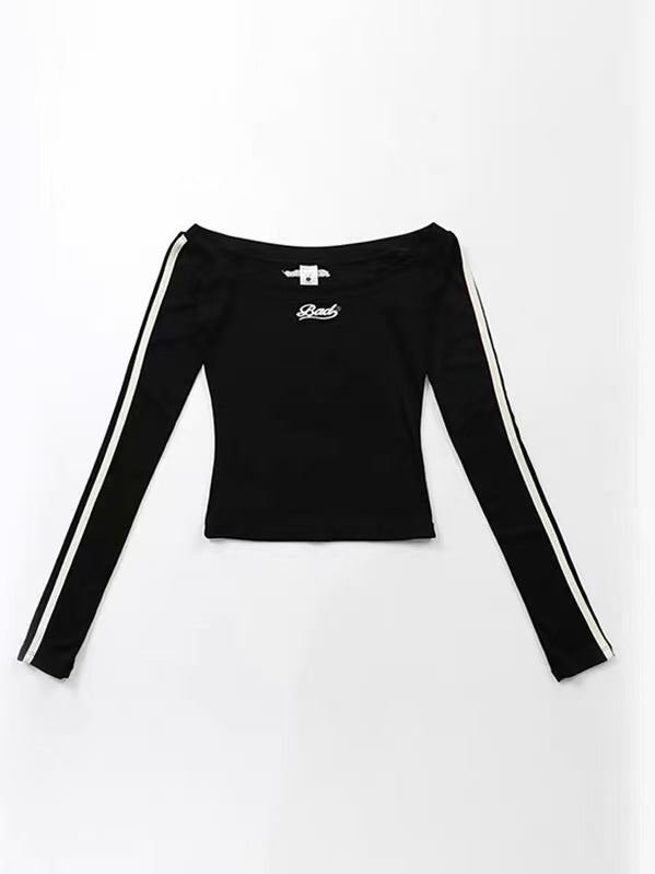 Retro Off-Shoulder Double Stripe Crop Top