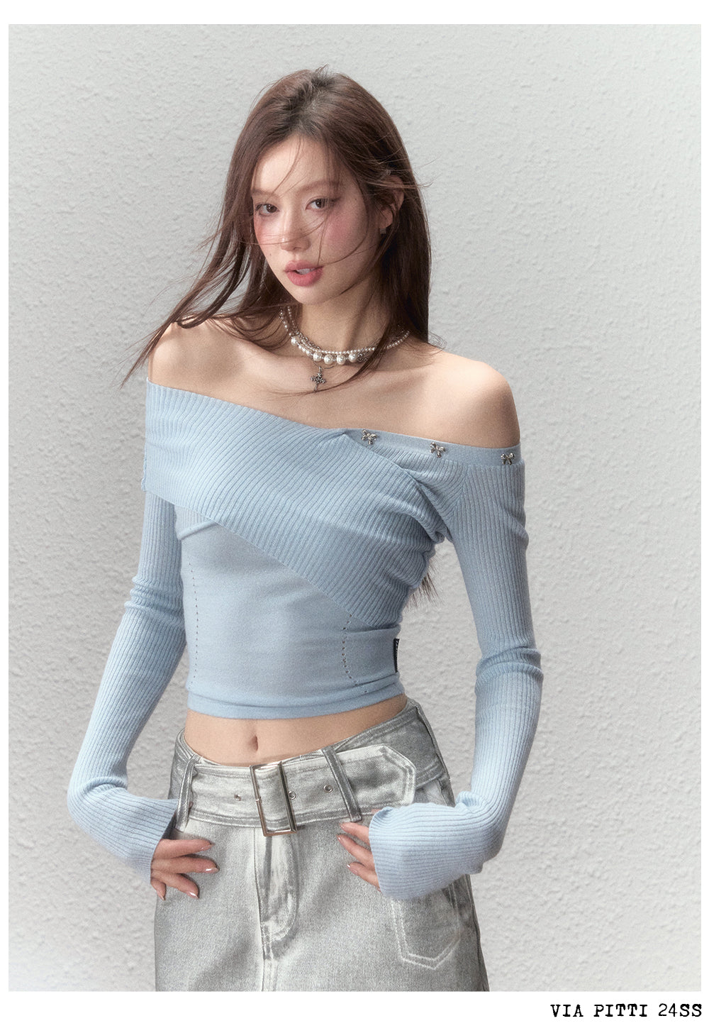Waist-Cinching Bow Tie Studded Knit Sweater