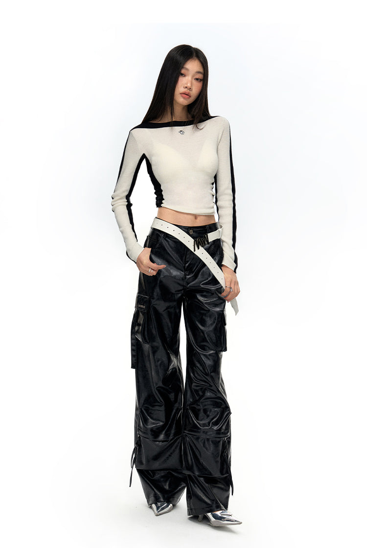 Two-color contrasting split knit sweater - NAWs