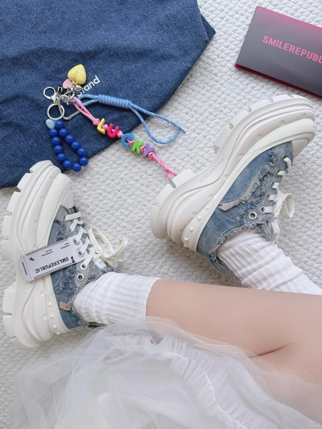 2.0 Smile Queen Denim Blue Thick Sole Low Top Sneaker