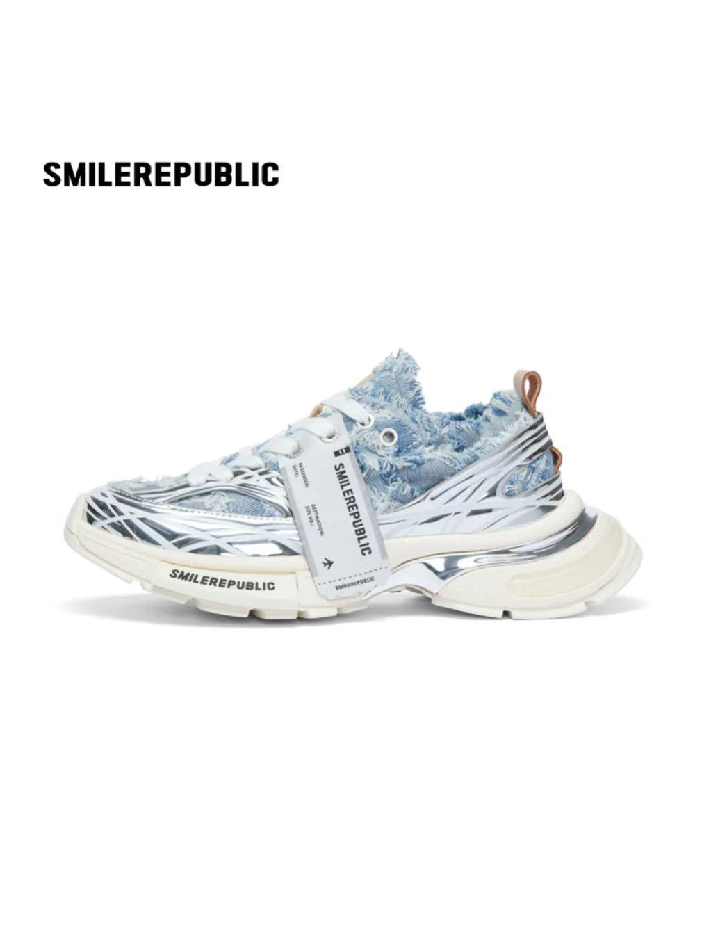 XXXS Denim Blue Silver Slip On Sneaker Canvas Shoes