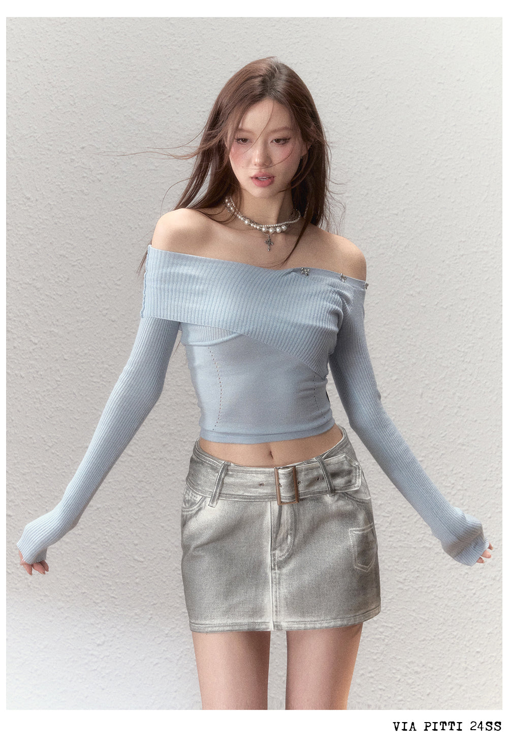 Waist-Cinching Bow Tie Studded Knit Sweater