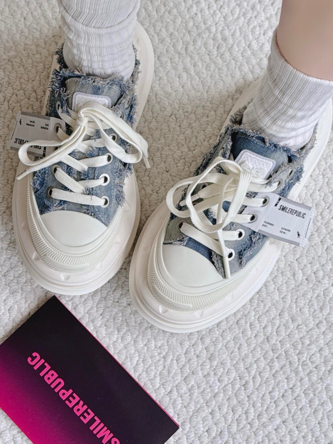 2.0 Smile Queen Denim Blue Thick Sole Low Top Sneaker