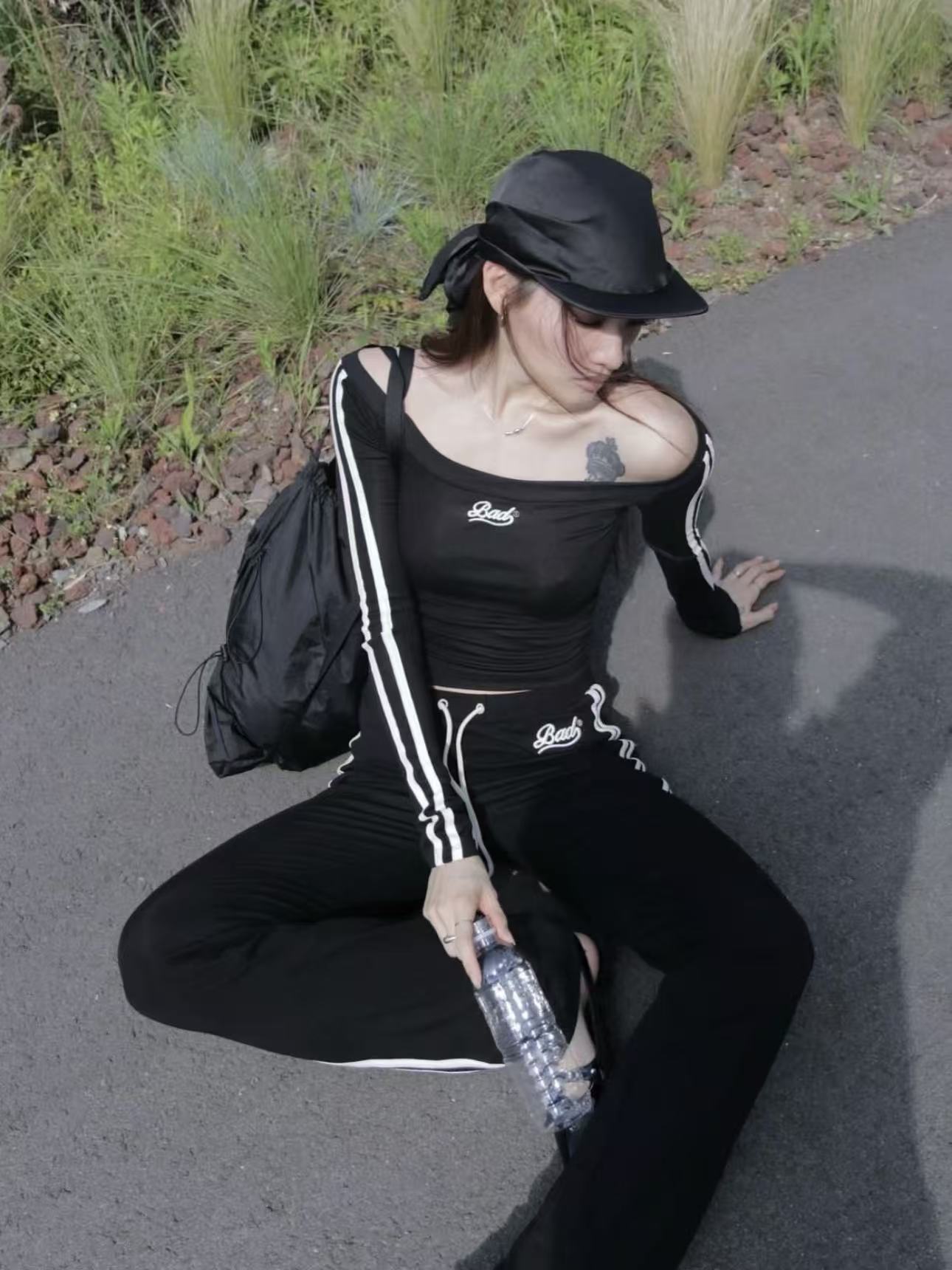 Retro Off-Shoulder Double Stripe Crop Top