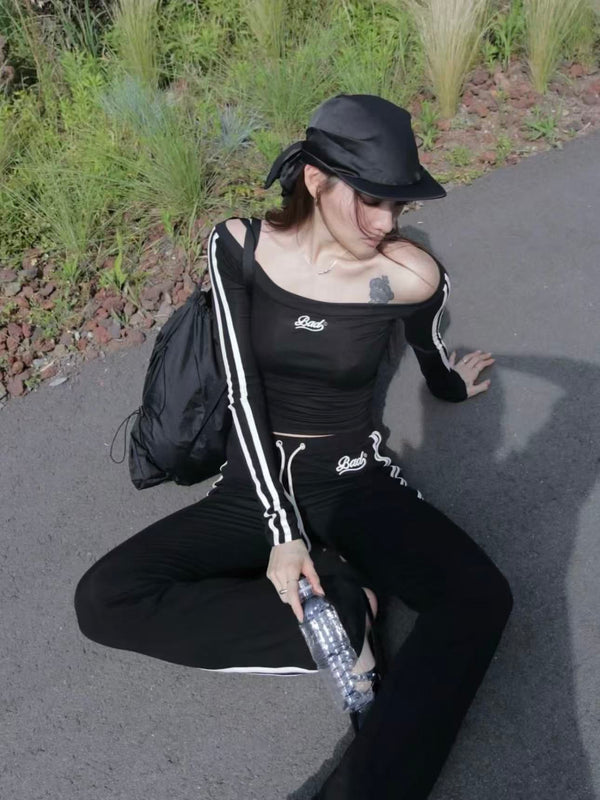 Retro Off-Shoulder Double Stripe Crop Top