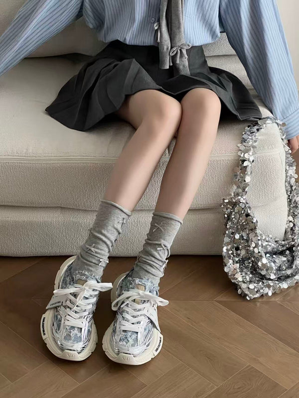 XXXS Denim Blue Silver Slip On Sneaker Canvas Shoes