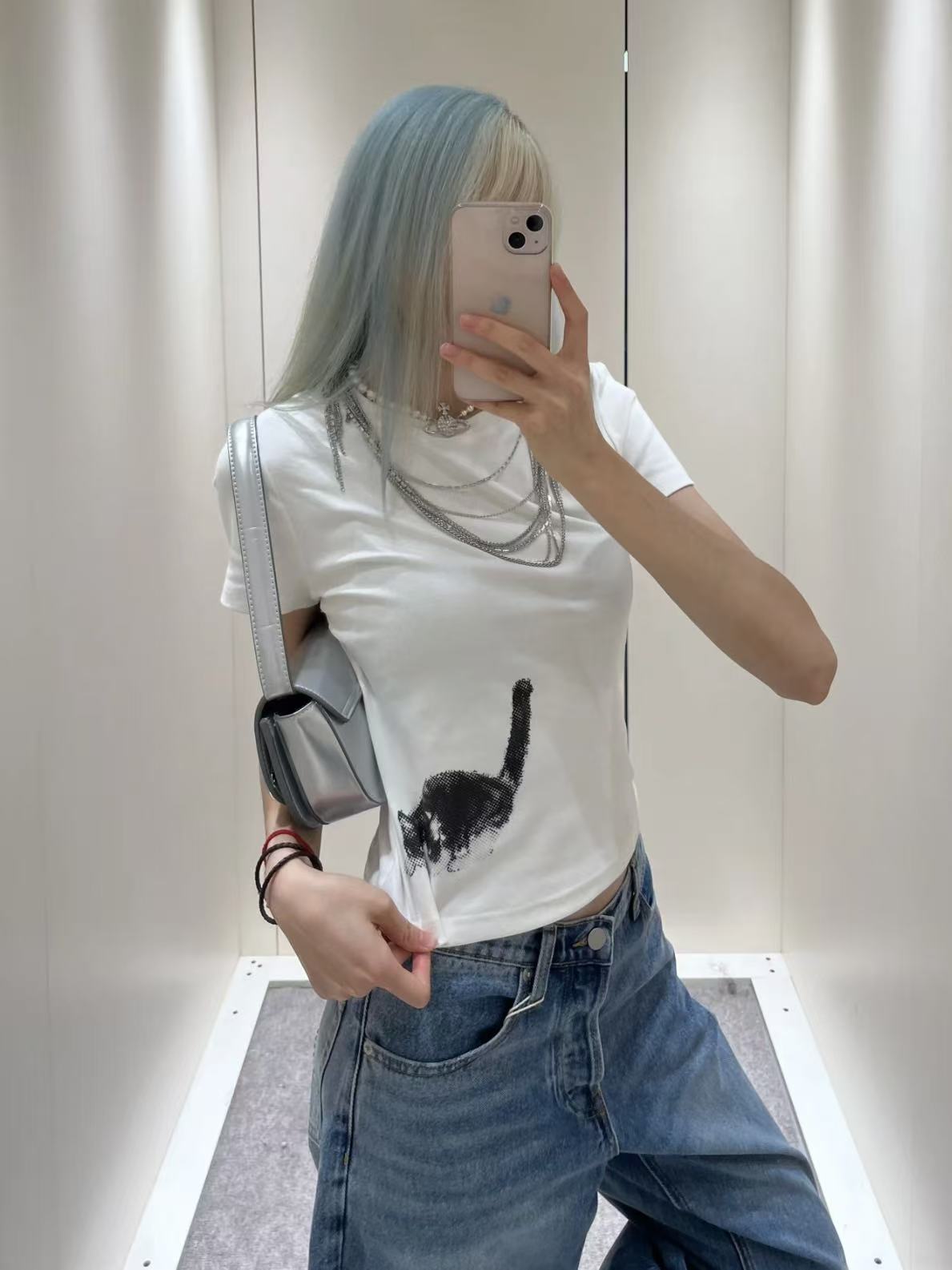 Fitted Kitten Print T-Shirt