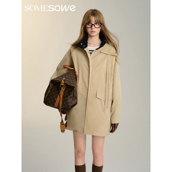 SomeSowe Khaki Long Jacket with Detachable Big Bow