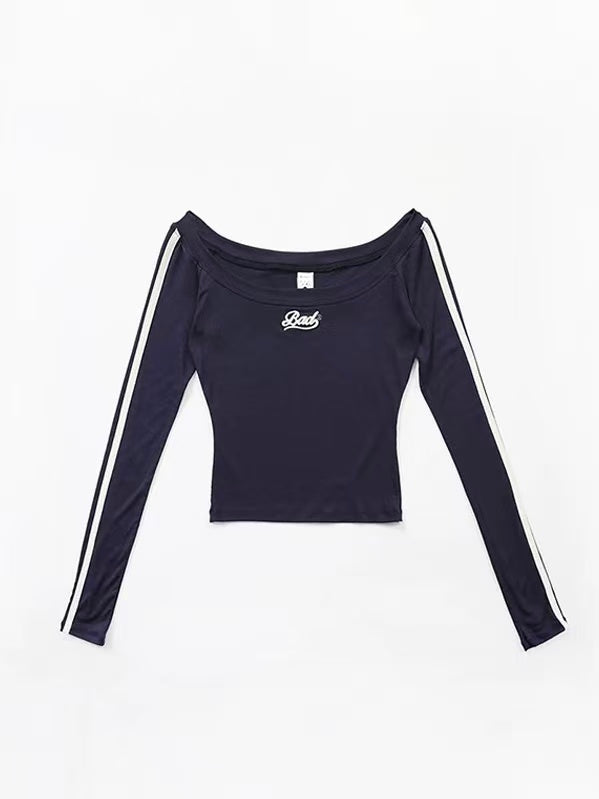 Retro Off-Shoulder Double Stripe Crop Top