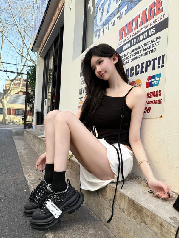 2.0 Smile Queen Classic Black Thick Sole Low Top Sneaker