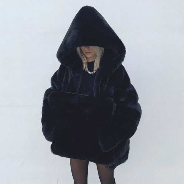 Cropped Vegan Fur Jacket With Hood | SMFK Style | Vegan fur jacket Ethical and Stylish Winter Fashion