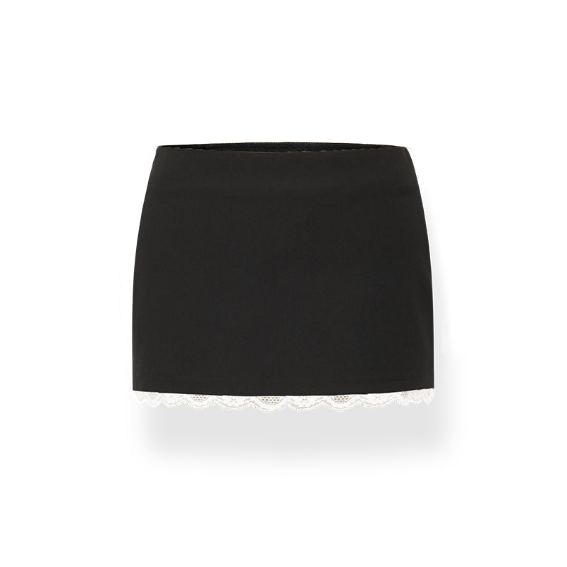 Lace Panel Tie-Front Strapless Crop Top and Bodycon Mini Skirt Set