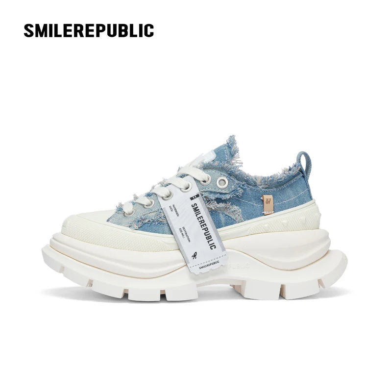2.0 Smile Queen Denim Blue Thick Sole Low Top Sneaker