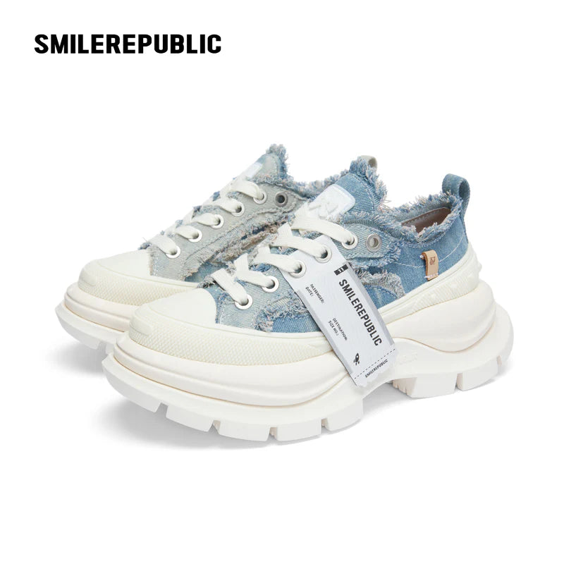 2.0 Smile Queen Denim Blue Thick Sole Low Top Sneaker
