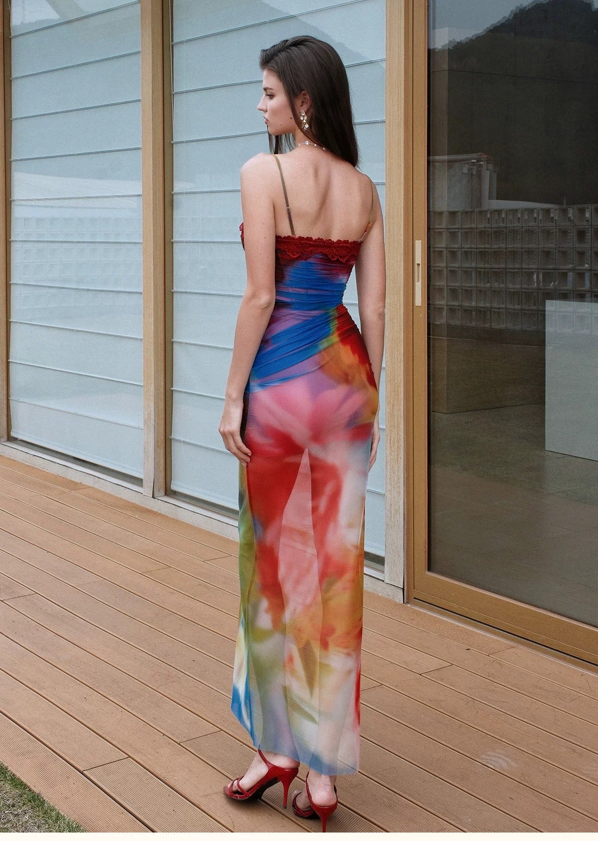 Floral Fake Two-Piece Fishbone Slim Fit Dresses