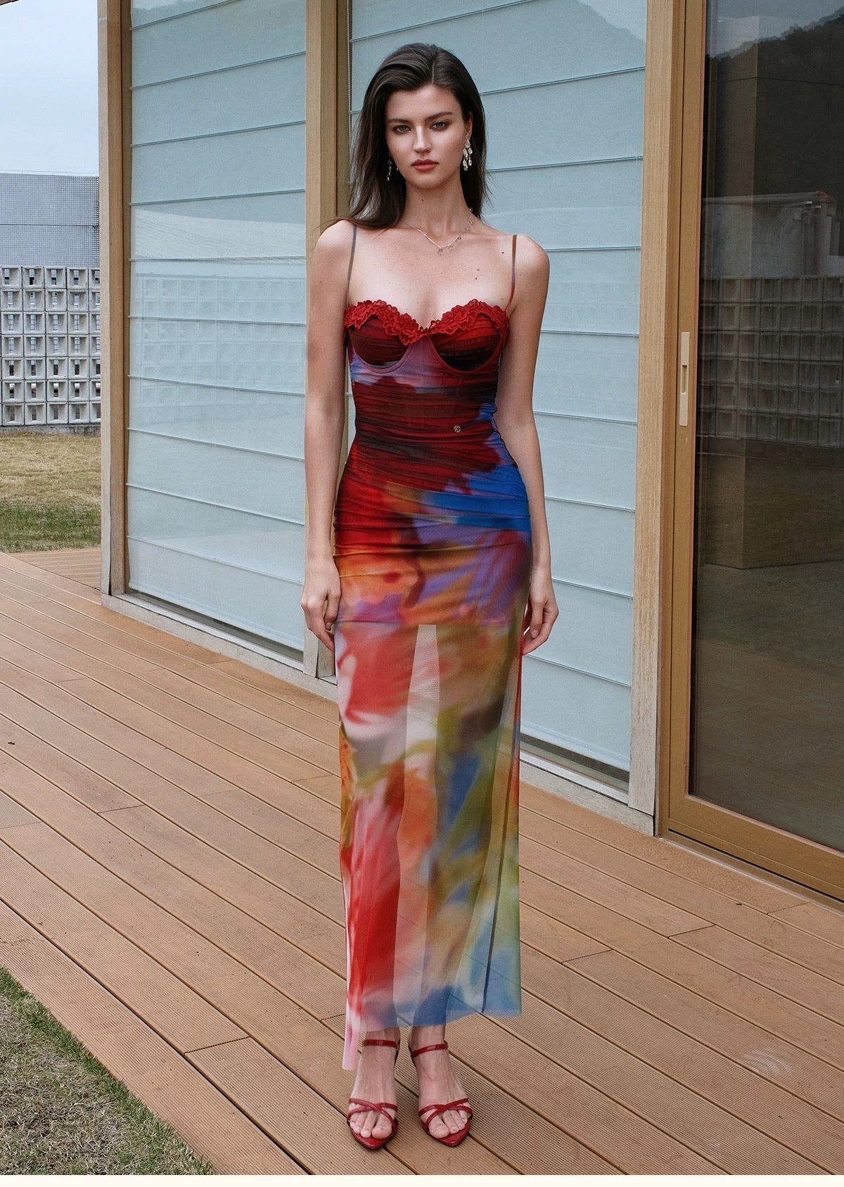 Floral Fake Two-Piece Fishbone Slim Fit Dresses