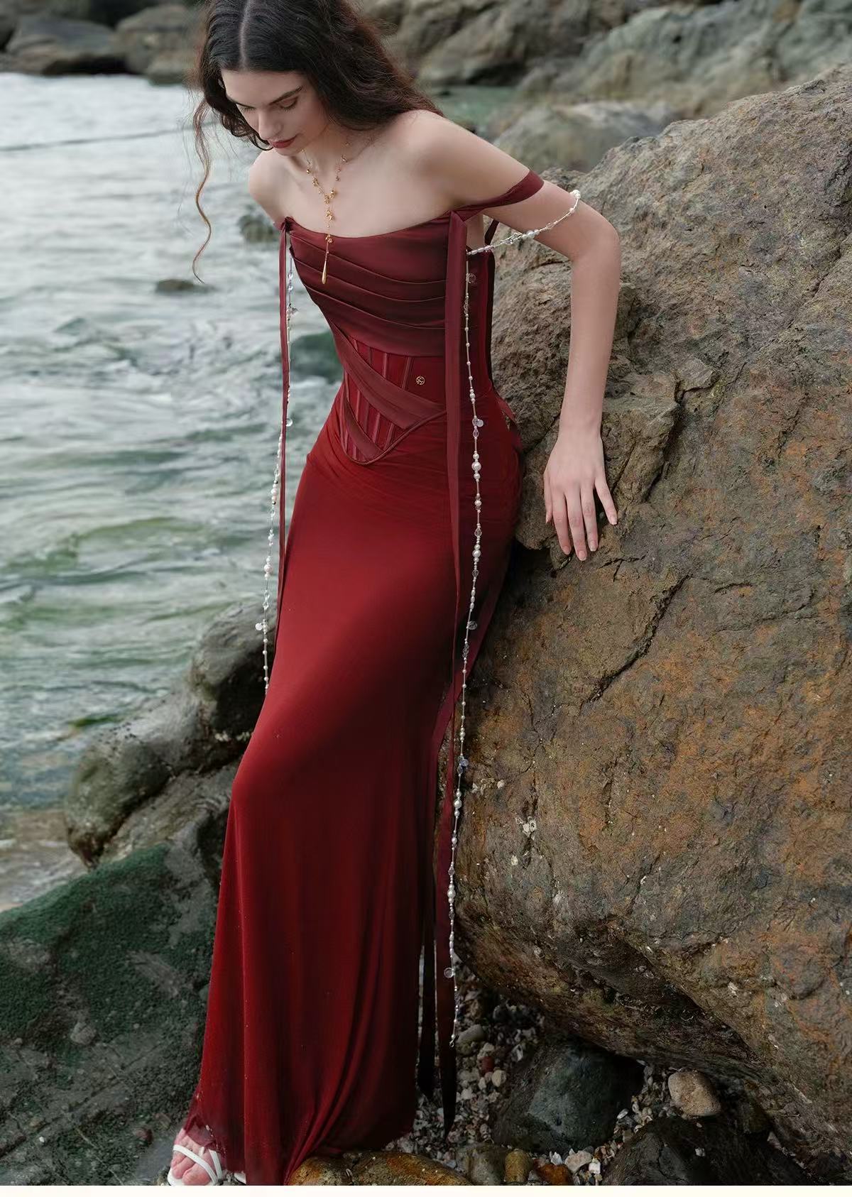 Marlee Pearl Chain Ribbon Bodycon Mermaid Dress