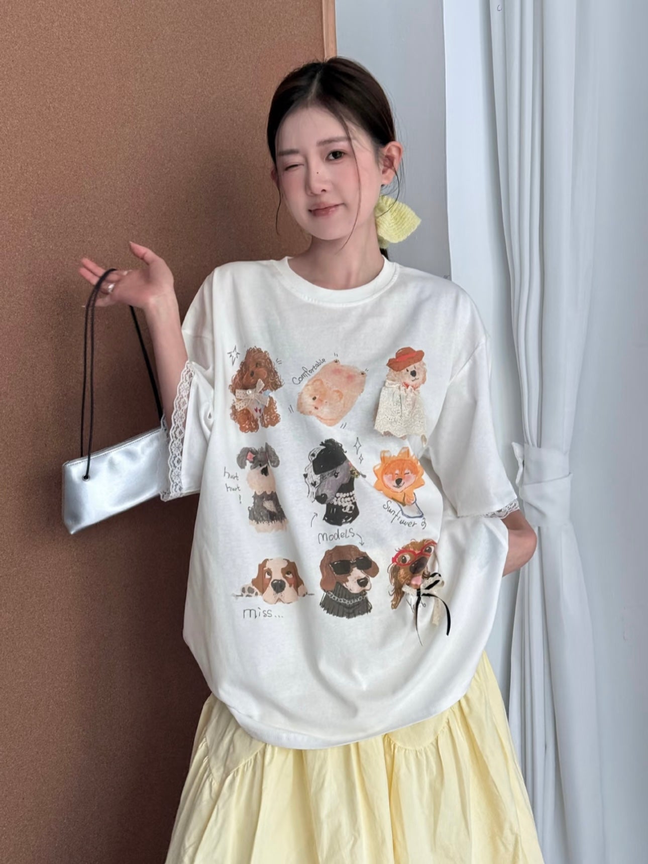 Dog Print Lace T-Shirt