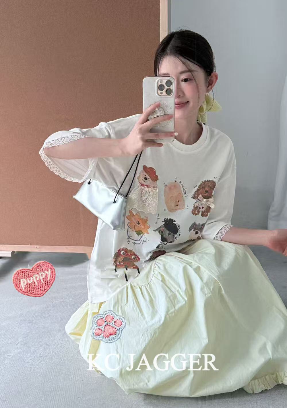 Dog Print Lace T-Shirt