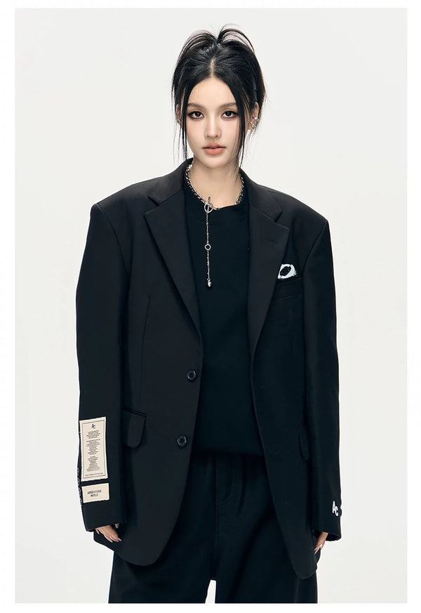 Unisex Printed Oversized Broad-Shoulder Straight-Cut Blazer