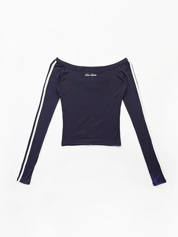 Retro Off-Shoulder Double Stripe Crop Top