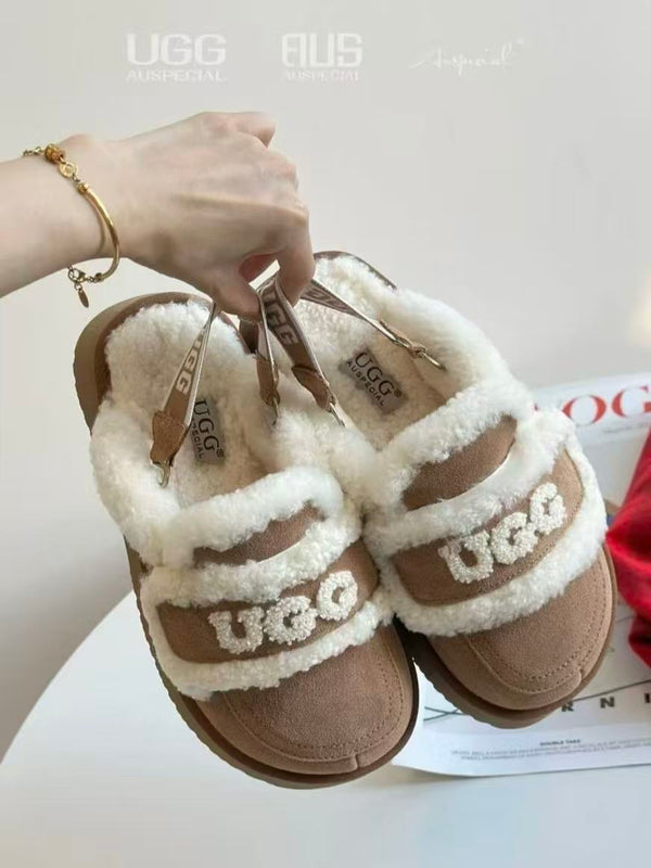 Ozlana Ugg  Fur Slippers(removable velcro patch + heel strap)