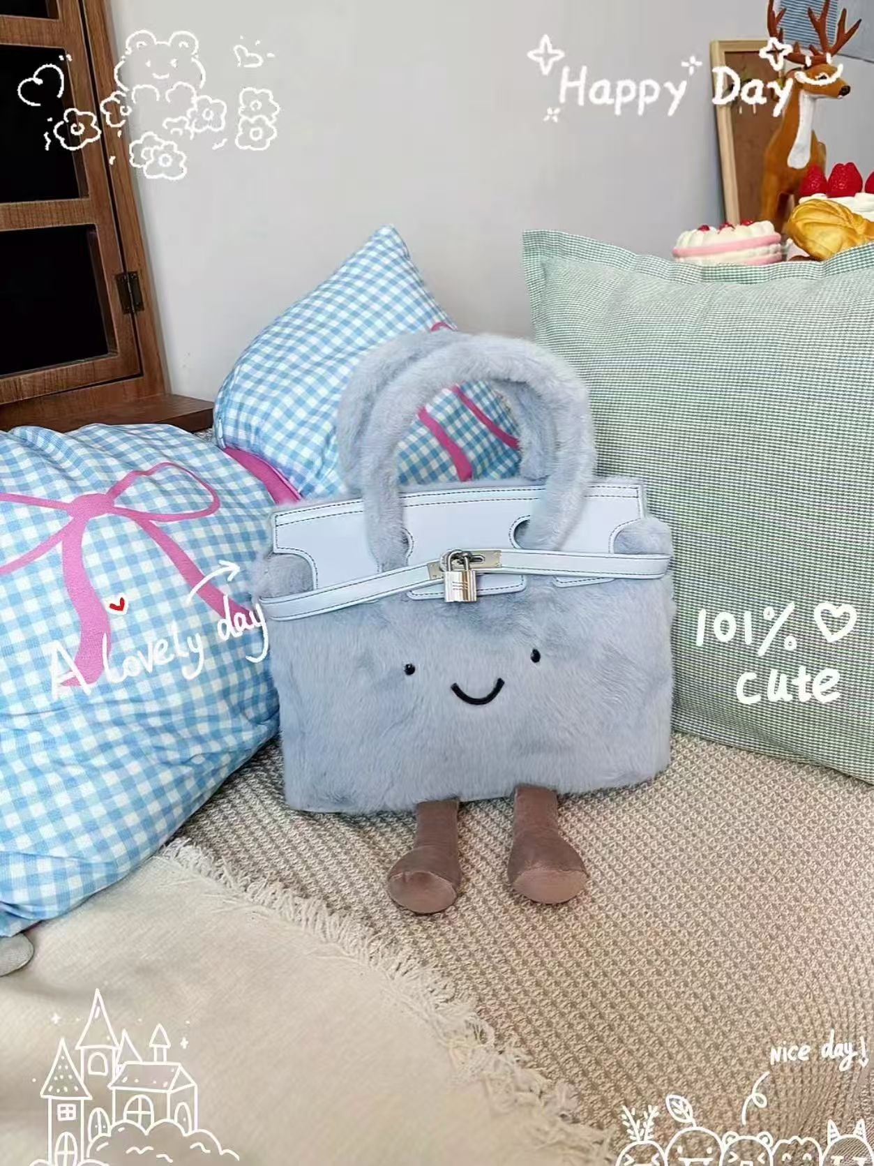 Jelly-Style Fluff Birkin Bag（Plush Handle Version）