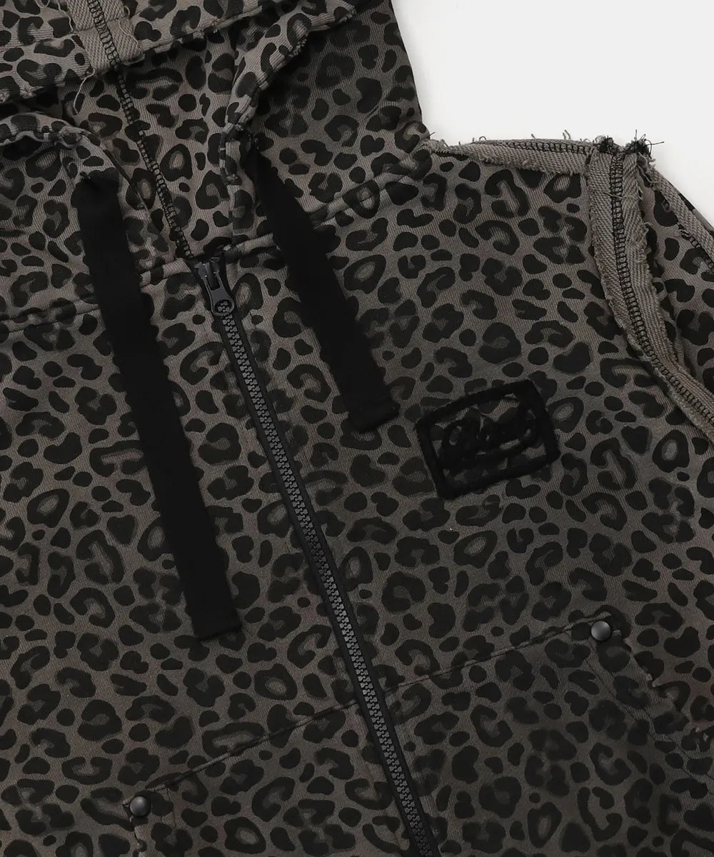 Low Edge Hoodie Slim Fit - Black Leopard