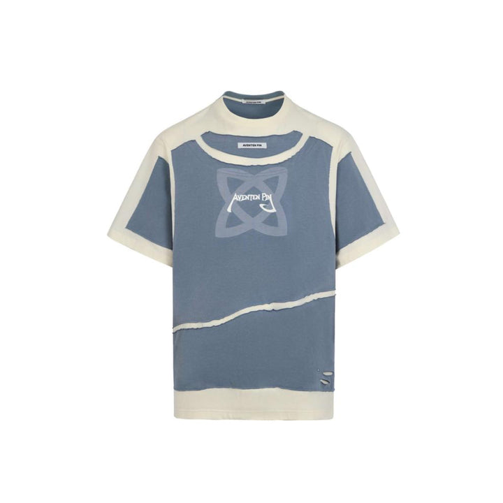 Aventen Pin Fake-2-Piece Logo Patch Tee Blue - Mores Studio