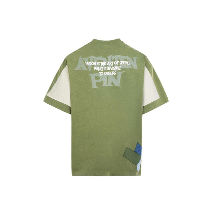 Aventen Pin Fake-2-Piece Logo Patch Tee Green - Mores Studio