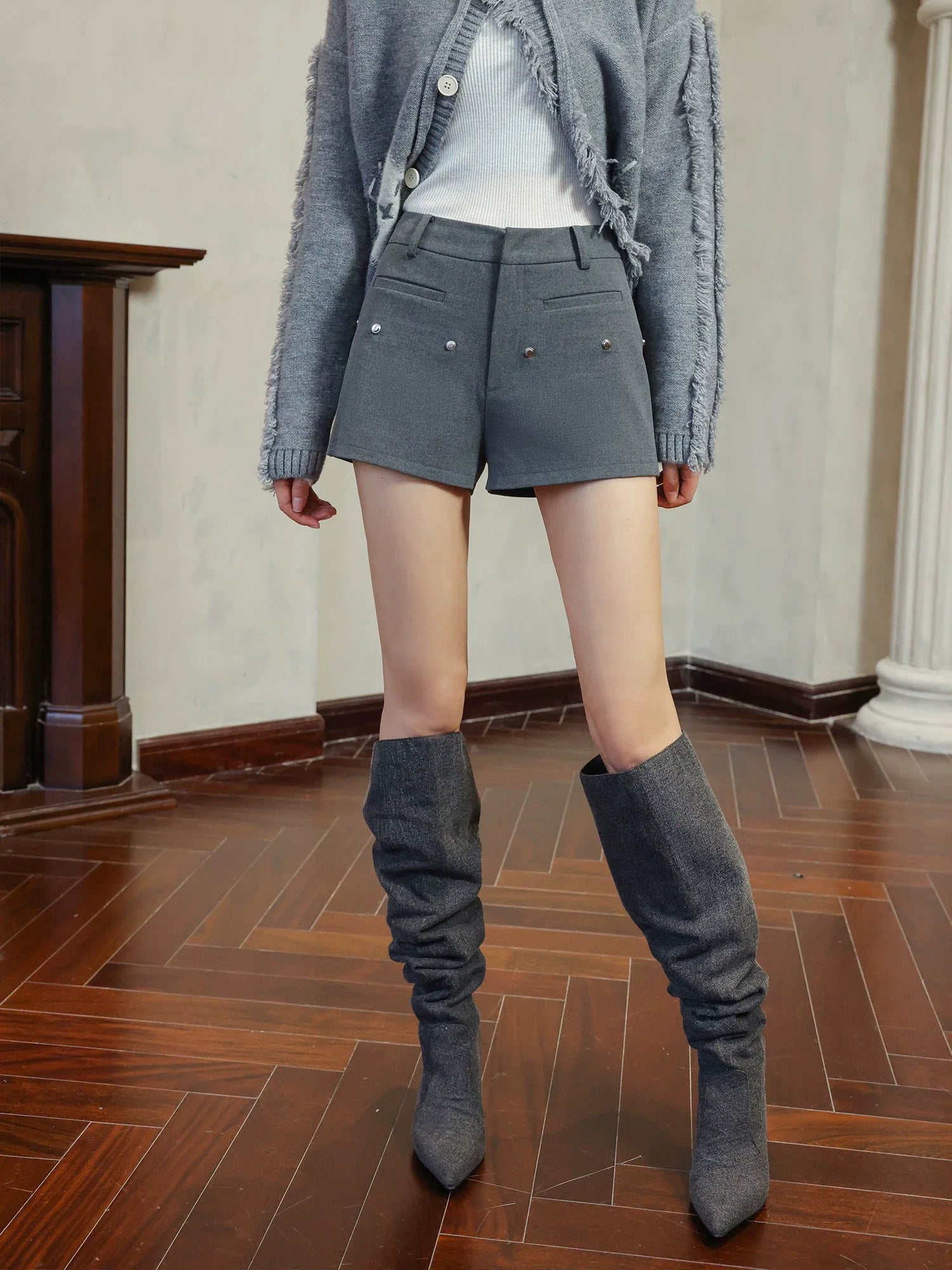 Grey Detachable Checkered Pants