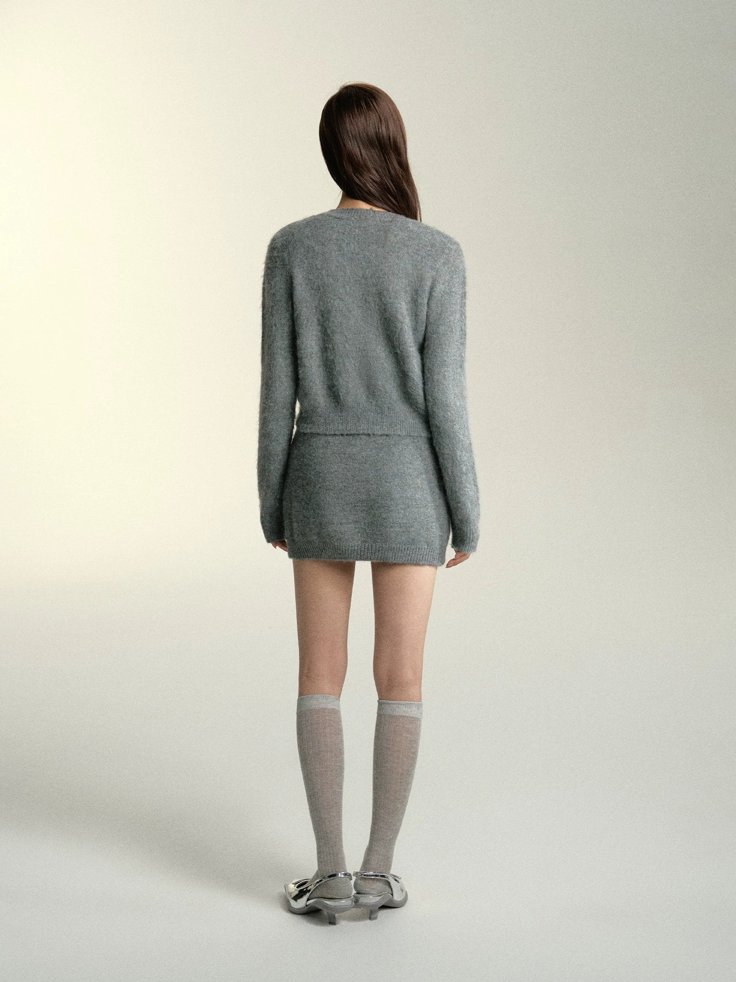Gray Diamond Pattern Wool Cardigan & Vest