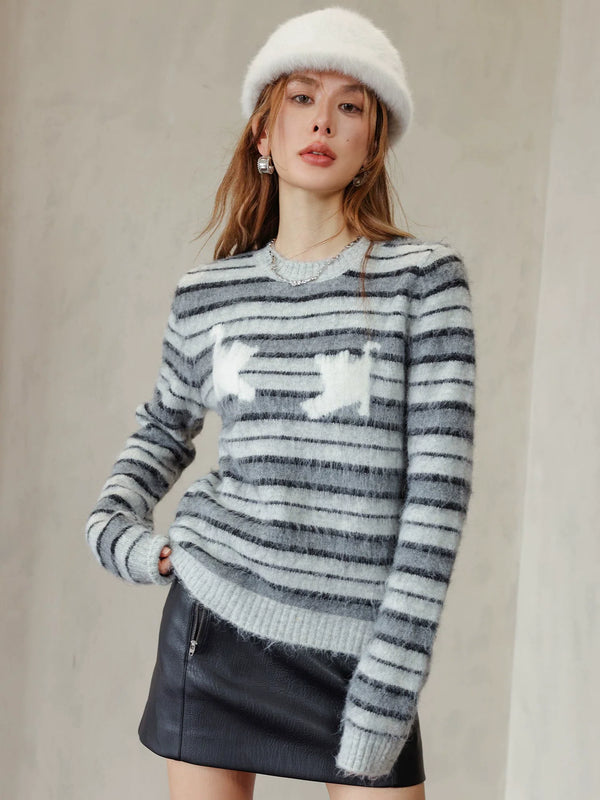 Striped & Black Round Neck Knit Sweater
