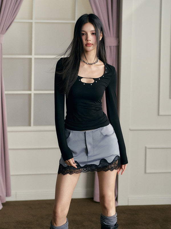 Gray Patchwork Satin A-line Skirt