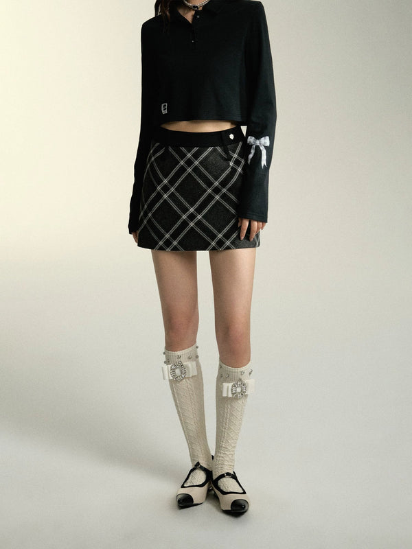 Plaid Color-Block Skirt