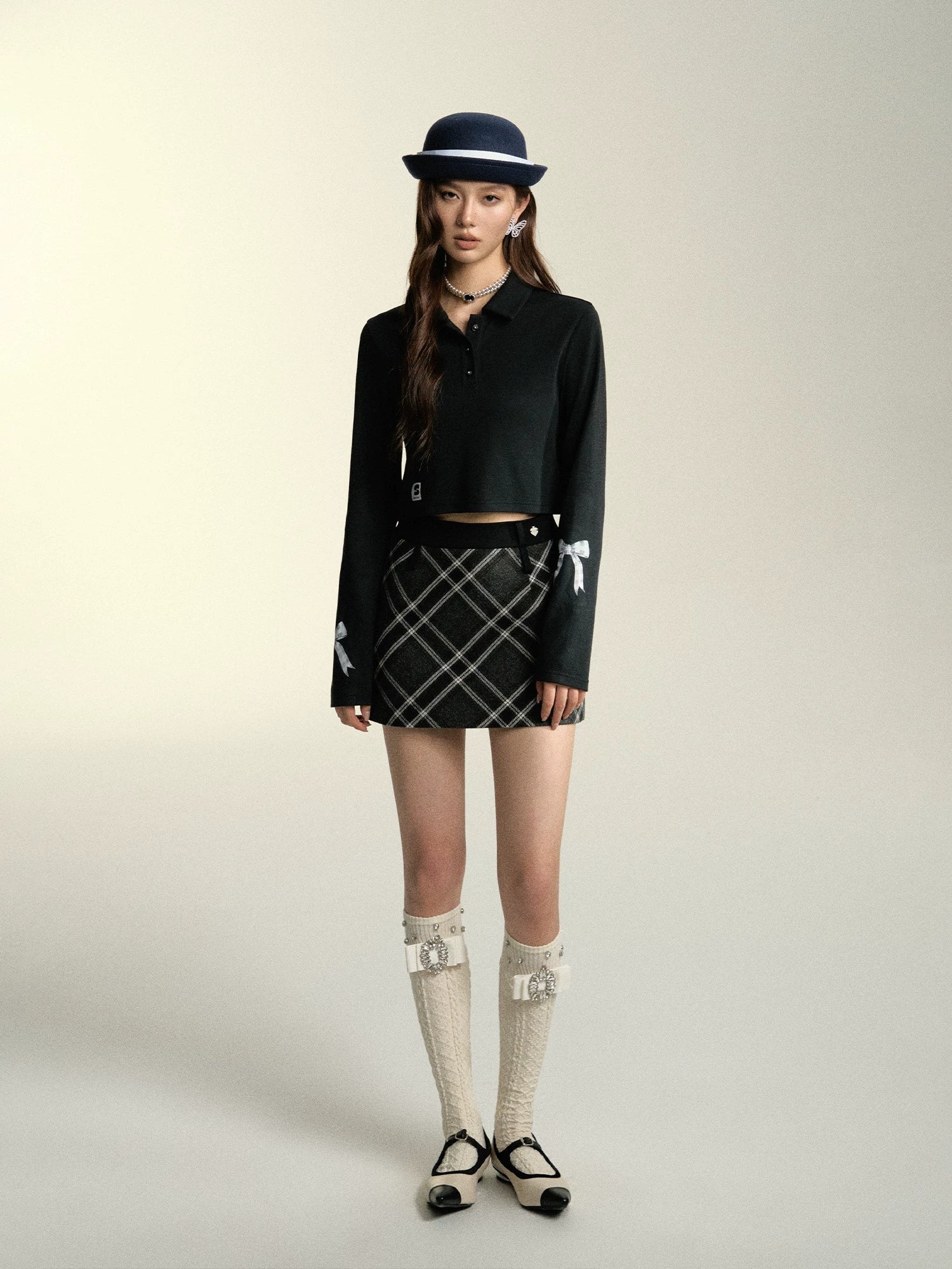 Plaid Color-Block Skirt