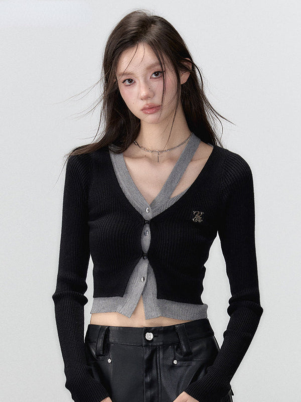 2-in-1 Long-sleeve Knitted Cardigan