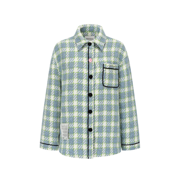 Blue Button-Detailled Tweed Shirt